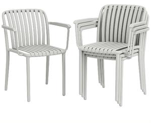 Outsunny Set 4 Scaune de Grădină Stackabile din Polipropilenă Anti-UV, Design Lamelar cu Cotiere, pentru Terasă Balcon Exterior Interior, Gri | Aosom Romania
