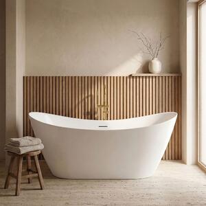 Cadă de baie independentă Rea FERRANO Slim 1520×730×670 mm, albă, capac de scurgere alb, REA-W0080