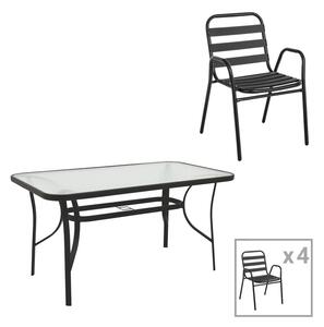 Set dining Sussie-Ensure, Pako World, Metal, Sticla, Negru, 140x80x70 cm