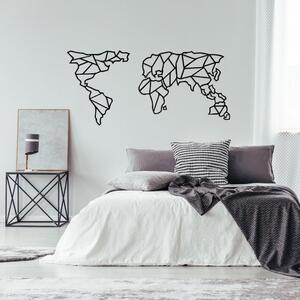 Decorațiune metalică de perete Geometric World Map, 120 x 58 cm, negru