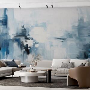 Tapet Imitare de pictură abstractă cu textură peisagistică, cu pensule albastre și albe, stil modern, Fototapet Abstract, w09422 : Uwalls.ro