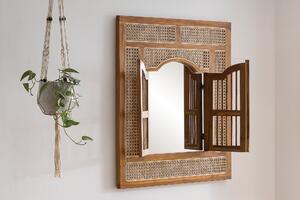 Oglindă de perete cu uși din lemn de tec si ratan