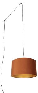 Lampă suspendată neagră cu ștecher și abajur portocaliu cu interior auriu 35cm - Cavalux