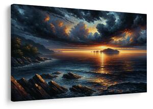 Tablou apus dramatic de soare la mare