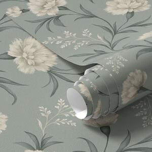 Tapet Garoafe pudrate pe fond gri-albastru, imprimeu rafinat, Tapet flori, a00610 : Uwalls.ro