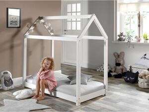 Pat în formă de casă pentru copii Vipack Cabane, 70 x 140 cm, alb