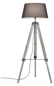 Lampadar din lemn și pânză Trio Tripod, înălțime 143 cm, gri