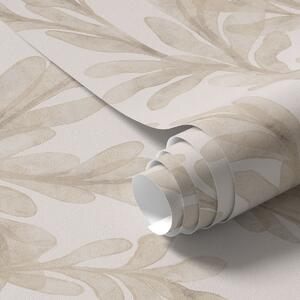 Tapet Ramuri bej pictate în acuarelă, motiv botanic delicat, Tapet natura, Tapet frunze, a00617 : Uwalls.ro