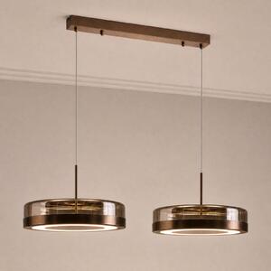 Lucande Lampă suspendată LED La Latta, cu 2 becuri, 80 cm, maro, sticlă, reglabil, Maro / Rugină, Sticlă, Design