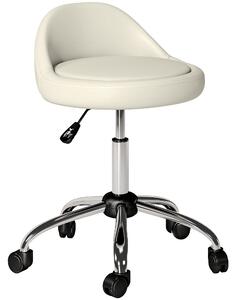 HOMCOM Taburet de lucru rotativ cu role, reglabil pe înălțime, 50 cm x 50 cm x 83 cm, Alb | Aosom Romania