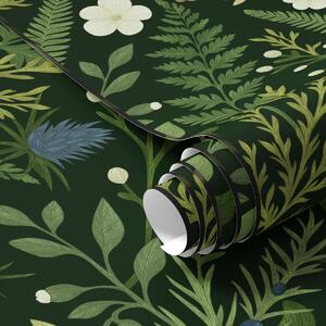 Tapet Ierburi și fructe de pădure pe un fundal verde închis, Tapet flori, a00621v2 : Uwalls.ro