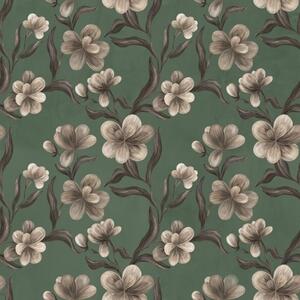 Tapet Flori bej pe un fundal verde intens, Tapet flori, a00626v3 : Uwalls.ro