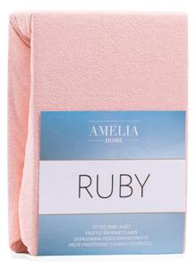 Cearșaf elastic pentru pat dublu AmeliaHome Ruby Siesta, 200-220 x 200 cm, roz deschis