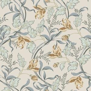Tapet Flori vintage cu frunze albastre pe fond crem, Tapet flori, a00717 : Uwalls.ro