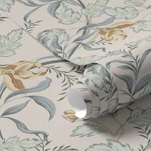Tapet Flori vintage cu frunze albastre pe fond crem, Tapet flori, a00717 : Uwalls.ro
