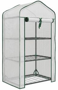 Outsunny Mini Seră pe 3 Nivele cu Acoperiș PE Întărit, Seră Portabilă cu Ușă Rulantă și Rafturi din Sârmă, 59x39x127 cm, Alb | Aosom Romania