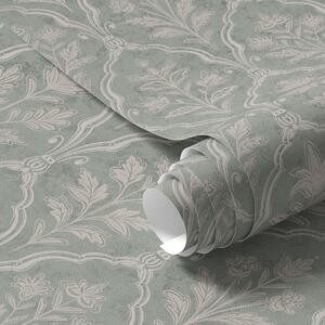 Tapet Damasc mentolat cu medalioane florale fine, Tapet flori, a00741 : Uwalls.ro