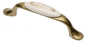 Maner vintage Arch cu insertie ceramica, finisaj auriu antichizat GT, L:125 mm