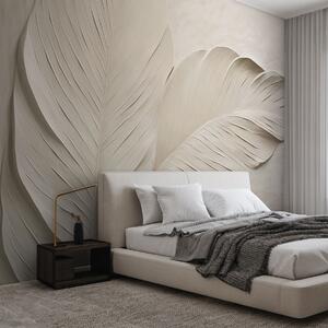 Tapet Frunze bej în relief cu umbre delicate, Fototapet Natură, Fototapet Frunze, w04614 : Uwalls.ro