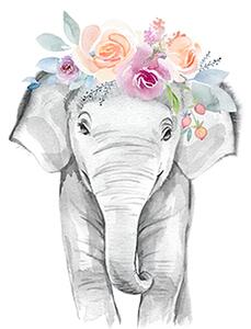 Tablouri pentru copii - Elefant cu flori 50 x 40 cm