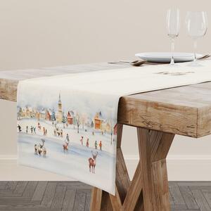 Napron Craciun bumbac 100% 40x150cm cu peisaj de iarna, Joy