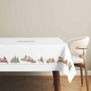Fata de masa Craciun cu cabane si brazi, bumbac 100% 140x180cm, Cabin