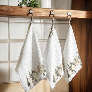 Prosop de bucatarie Craciun cu brazi si casute, 40x65cm, bumbac 100%, Snowy
