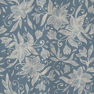 Tapet Flori crem liniare pe fond albastru, volute delicate, Tapet flori, a00630 : Uwalls.ro