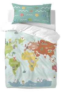 Lenjerie de pat din amestec de bumbac pentru copii Happynois World Map, 115 x 145 cm