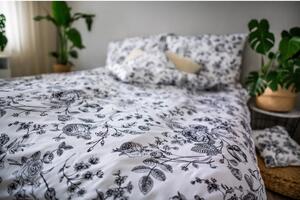 Lenjerie de pat din bumbac satinat Cotton House Flower, 140 x 200 cm, alb - negru