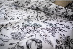 Lenjerie de pat din bumbac satinat Cotton House Flower, 140 x 200 cm, alb - negru