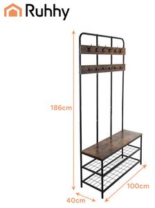 Agățător de haine independent cu cârlige și rafturi - 100 x 40 x 186 cm