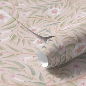 Tapet Flori delicate de culoare roz și frunze moi pe un fundal pastelat, Tapet flori, a00788 : Uwalls.ro