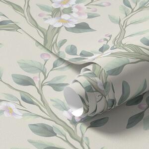 Tapet Ramuri delicate înflorite pe fond crem, pastelate, Tapet flori, a00793 : Uwalls.ro