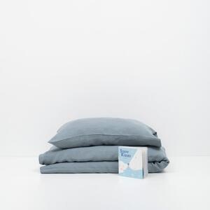 Lenjerie de pat din in pentru copii Linen Tales Nature, 70 x 100 cm, albastru