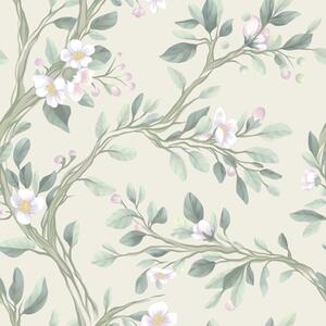 Tapet Ramuri delicate înflorite pe fond crem, pastelate, Tapet flori, a00793 : Uwalls.ro