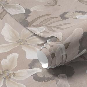 Tapet Flori mari de culoare bej cu pete abstracte de acuarelă, Tapet flori, a00635 : Uwalls.ro