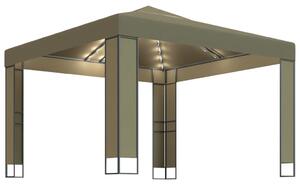 Pavilion cu acoperiș dublu & lumini LED, gri taupe, 3x3x2,7m