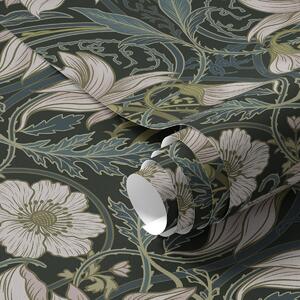 Tapet Compoziție Art Nouveau cu crini pe fundal întunecat, Tapet flori, a00696 : Uwalls.ro