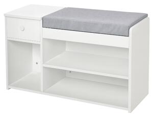 Banca pantofar cu perna, sertar si 3 compartimente deschise, mobilier din lemn pentru hol 81x31.5x49cm, alb | Aosom Romania