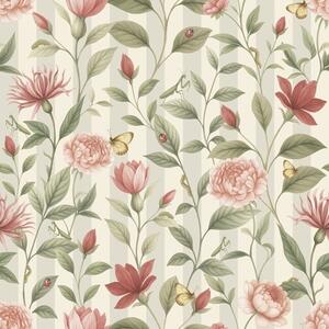 Tapet Tulpini florale cu fluturi pe un fundal deschis, Tapet flori, a00698 : Uwalls.ro