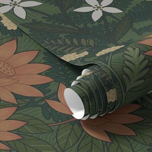 Tapet Flori mari printre frunzișul verde, compoziție decorativă, Tapet flori, a00708 : Uwalls.ro