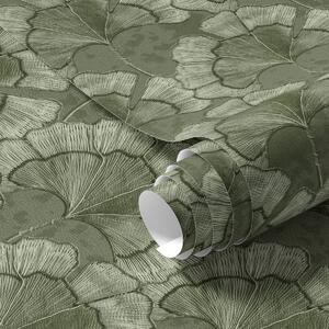 Tapet Model grafic cu ginkgo într-o paletă de culori verzi reci, Tapet natura, Tapet frunze, a00709 : Uwalls.ro