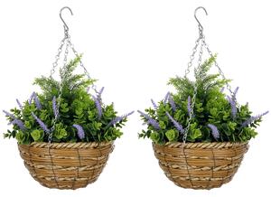 Outsunny Set 2 Plante Artificiale de Lavandă cu Ghiveci și Cârlig, Ø25x34 cm, Verde și Violet | Aosom Romania