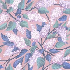 Tapet Flori delicate de liliac pe fond roz, atmosferă de primăvară, Tapet flori, a00797 : Uwalls.ro