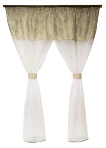 Perdea Velaria voal alb si tafta gri cu flori, 145x155 cm