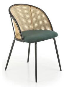 Scaun K508, verde inchis/negru, stofa catifelata/rattan sintetic, 54x5