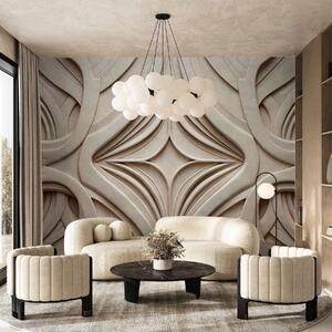 Tapet Imprimeu geometric abstract simetric texturat, culoare bej deschis, stil art deco, detalii complexe, Fototapet 3D, w09473 : Uwalls.ro