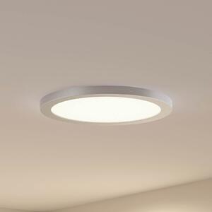 PRIOS Prios plafonieră LED Aureka, Ø 33 cm, argintiu, metal, Gri, Camera de zi / sufragerie, Aluminiu, Modern, Plafon rotund direct