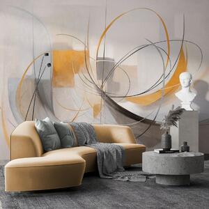 Tapet Stil de pictură modernă abstractă cu textură, linii curbe și forme geometrice în nuanțe de gri, alb și, Fototapet Abstract, w09476 : Uwalls.ro